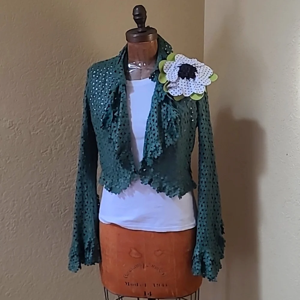 GORGEOUS VINTAGE GREEN LEATHER GROWNBEANS BY KAREN GRONER JACKET SIZE S